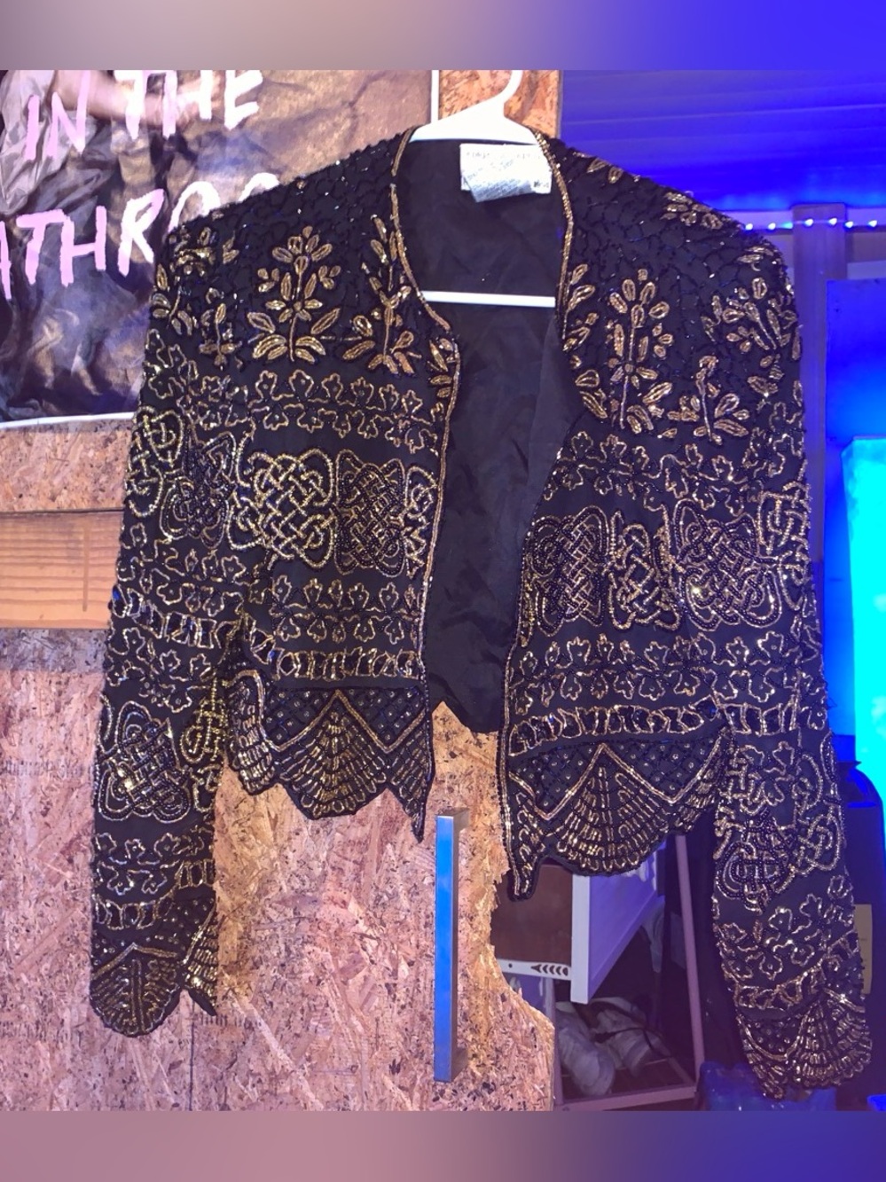 Adrianna Papell Black and Gold Beaded Cropped Jacket